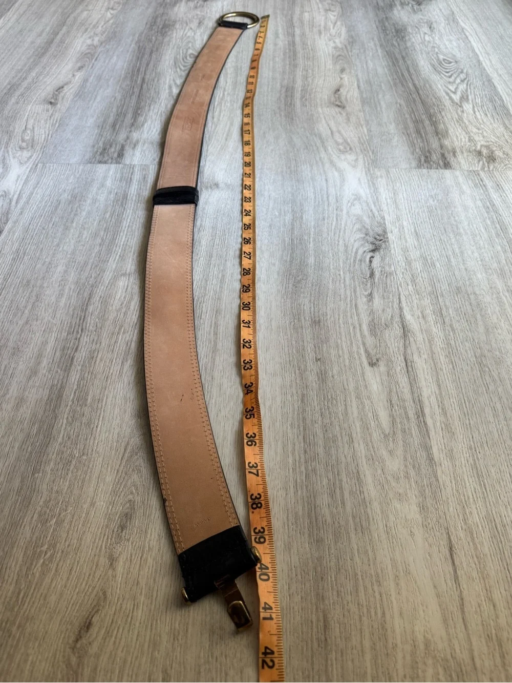 WCM New York Leather Black & Gold Tone Metal Boho Large Hook & Buckle Belt LARGE